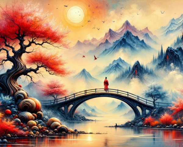 Serene Landscape with Mountains and Tranquil River