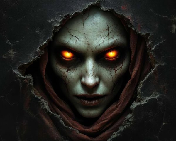 Close-up of a pale undead female vampire portrait