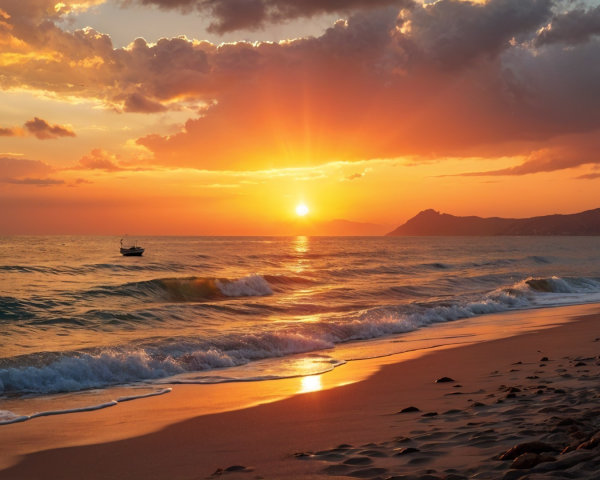 Stunning Sunset Over a Tranquil Beach Scene