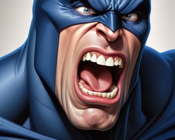Stylized portrayal of a muscular superhero in blue costume