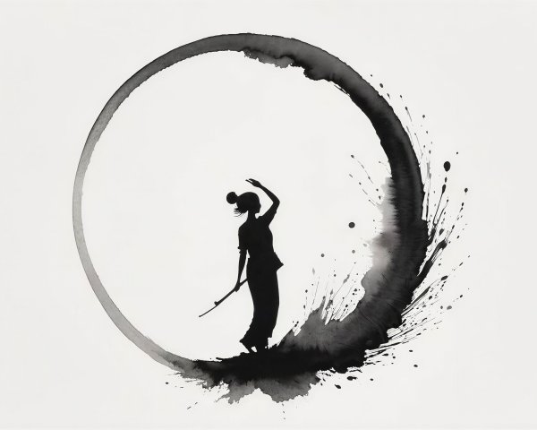 Monochrome Ink Wash Painting of a Female Dancer