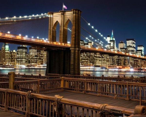 Brooklyn Bridge Night View with Manhattan Skyline