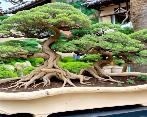 Stylized Bonsai Tree with Intricate Branches and Foliage