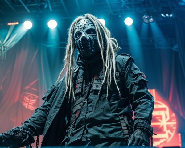Dramatic Performer in Black Outfit and Unique Mask