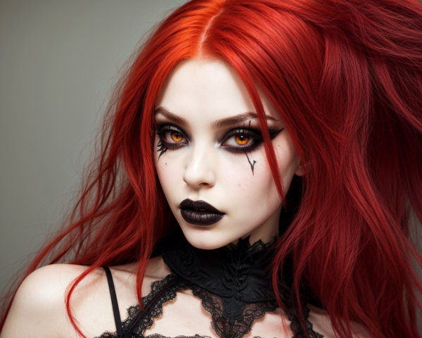Portrait of a model with red hair and gothic makeup