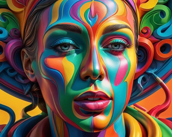 Colorful Portrait of a Woman with Intricate Patterns
