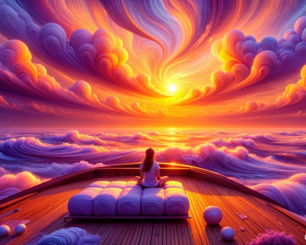 Serene Sunset View from a Cozy Boat on Ocean Waves
