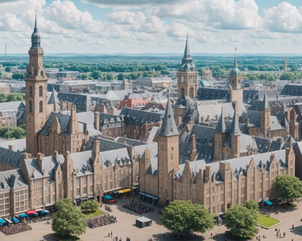 Aerial View of Historic Cityscape with Ornate Architecture