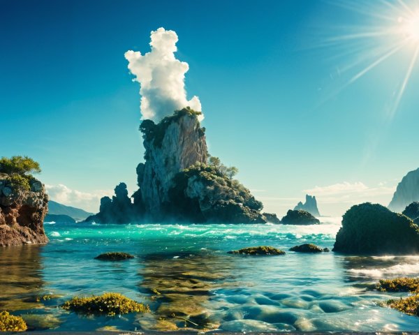 Coastal Scene with Rocky Formations and Turquoise Waters
