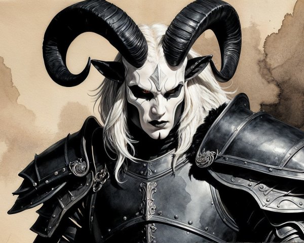 Formidable Figure in Dark Armor with White Hair