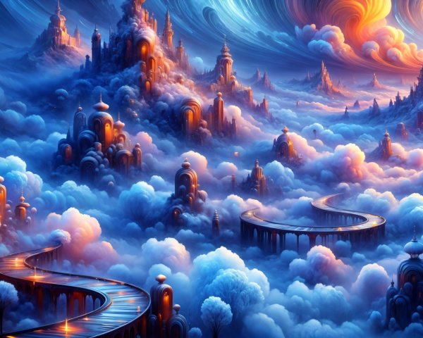 Fantastical Landscape of Clouds and Majestic Mountains