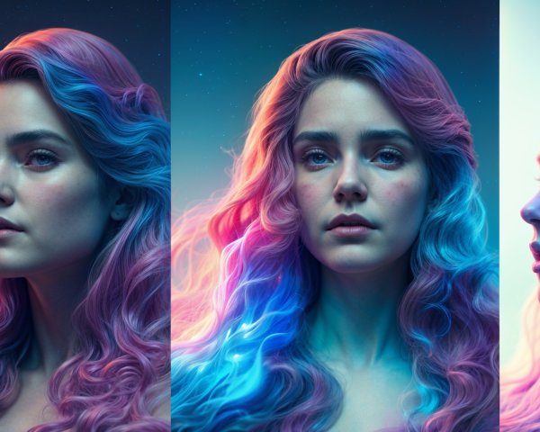 Young woman with pink to blue gradient hair portrait