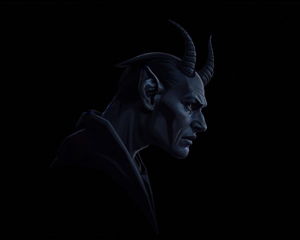 Mysterious Figure with Horns and Intense Expression