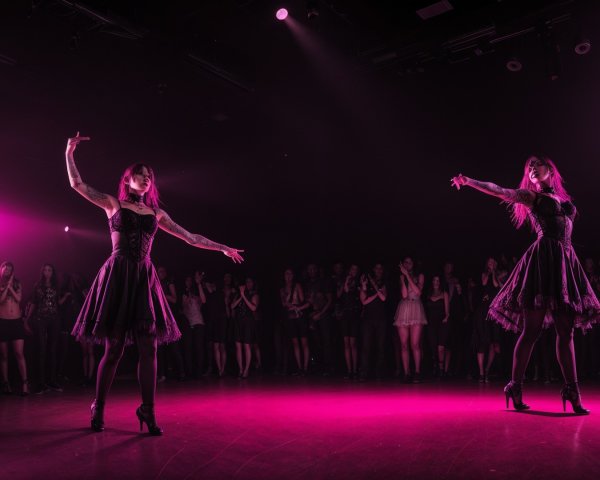 Dancers in Black Dresses Perform Under Pink Lighting