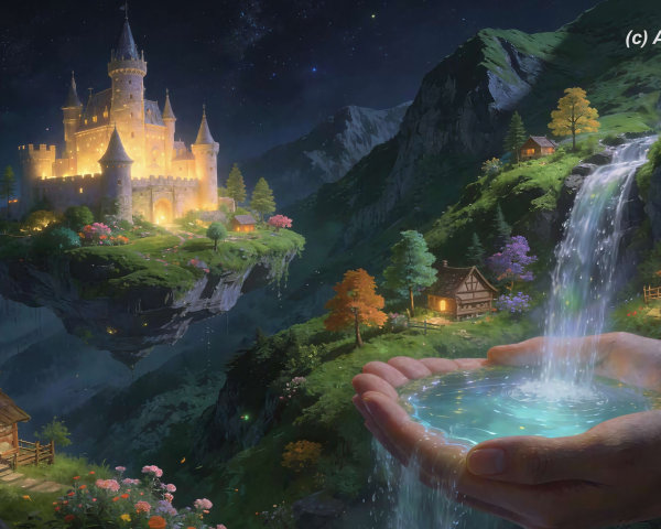 Floating Castle in Mountainous Fantasy Landscape