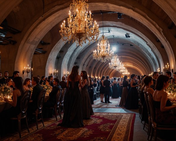 Luxurious Banquet Hall with Elegant Chandeliers