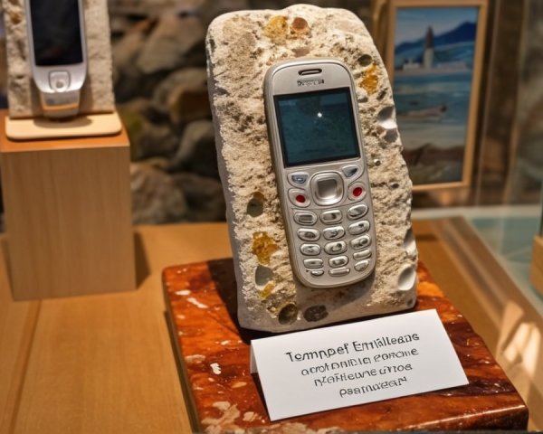 Close-Up of a Silver Flip Phone Embedded in Rock