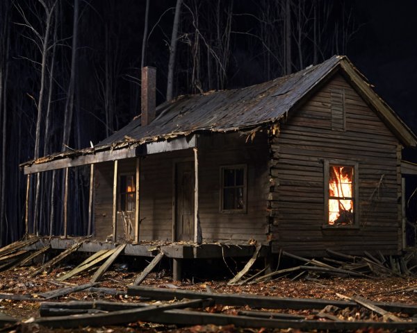 Dilapidated Wooden House Surrounded by Barren Trees