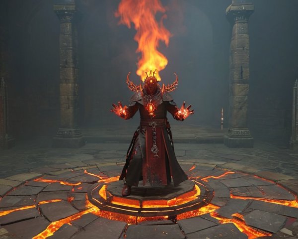 Sinister figure in dark robes in a stone chamber