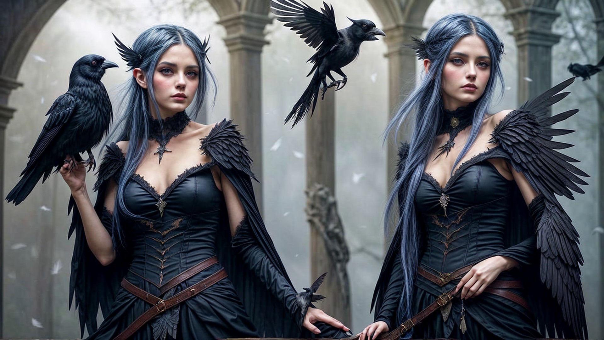 Enchanting Figures in Gothic Armor with Crows