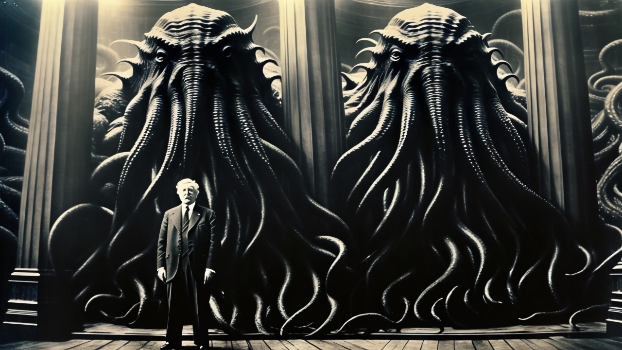 Cthulhu Creatures in Dimly Lit Surreal Setting