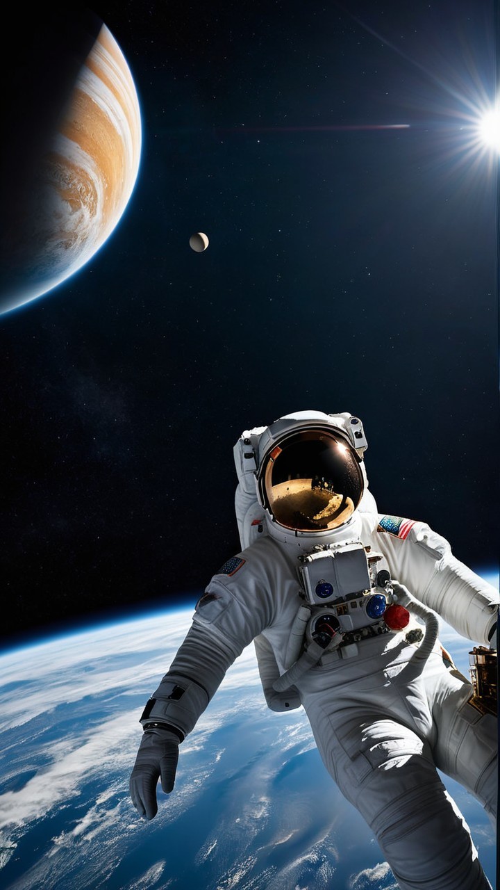 Astronaut Observes Jupiter and Earth from Space