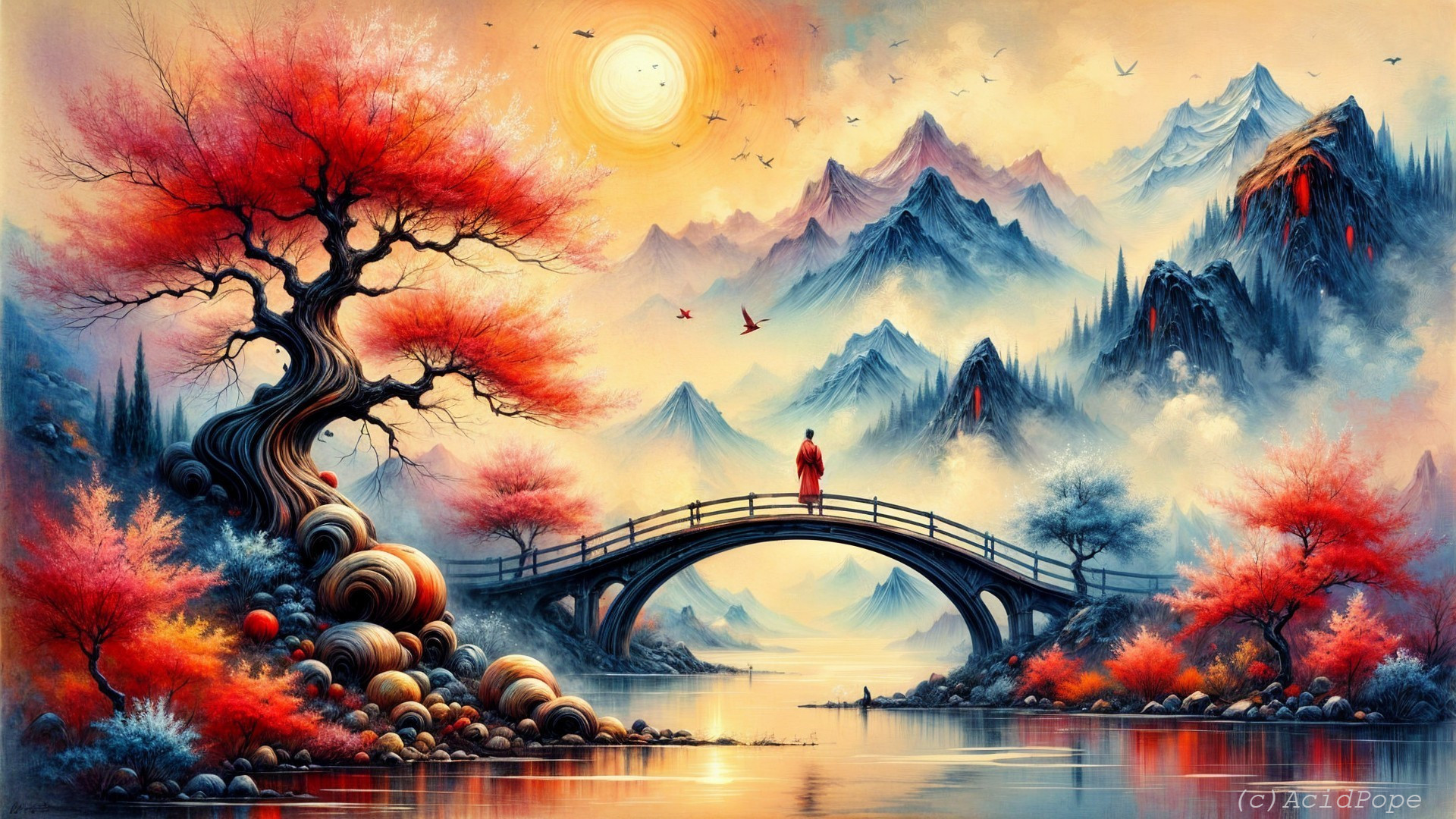 Serene Landscape with Mountains and Tranquil River
