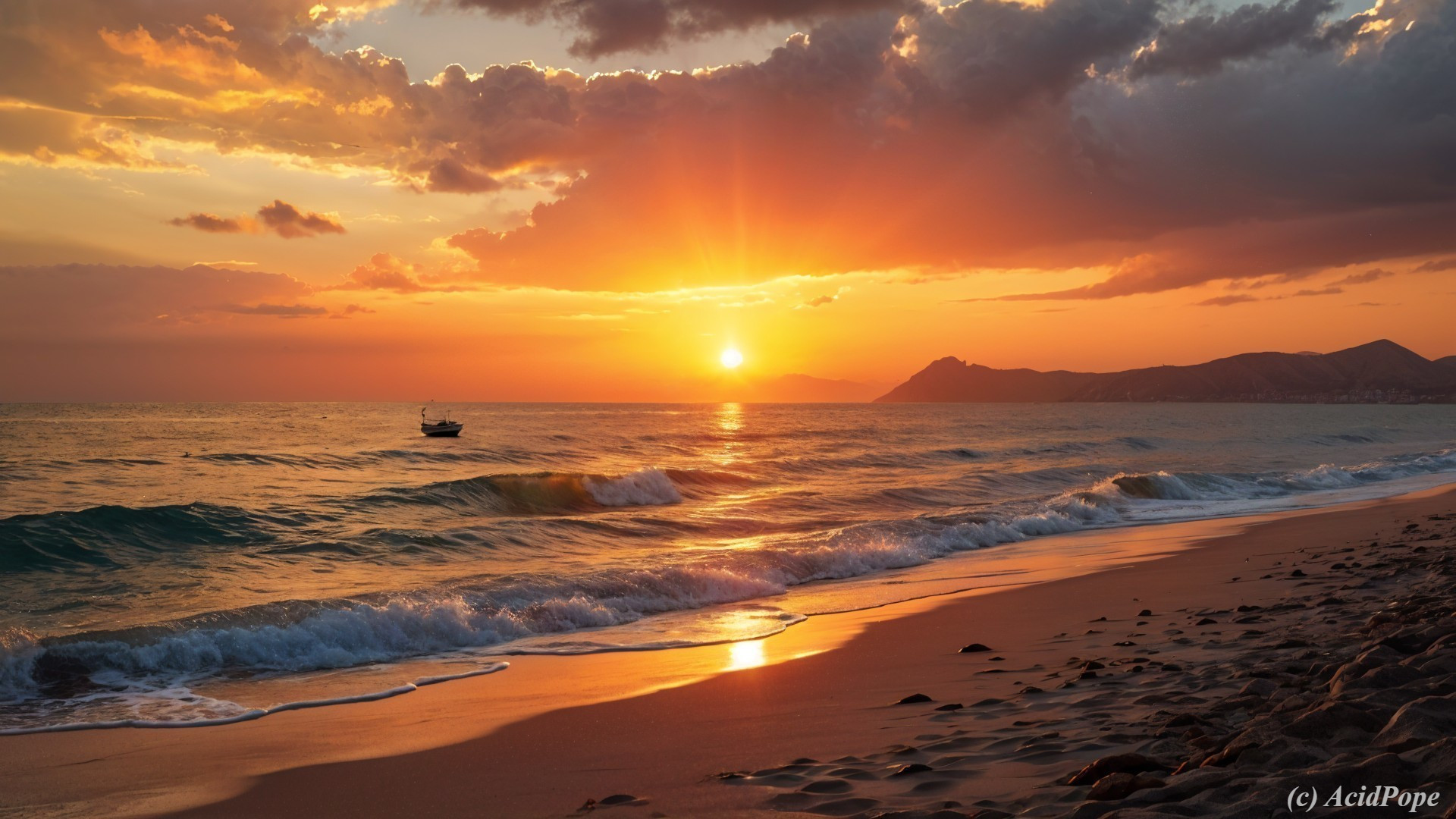 Stunning Sunset Over a Tranquil Beach Scene