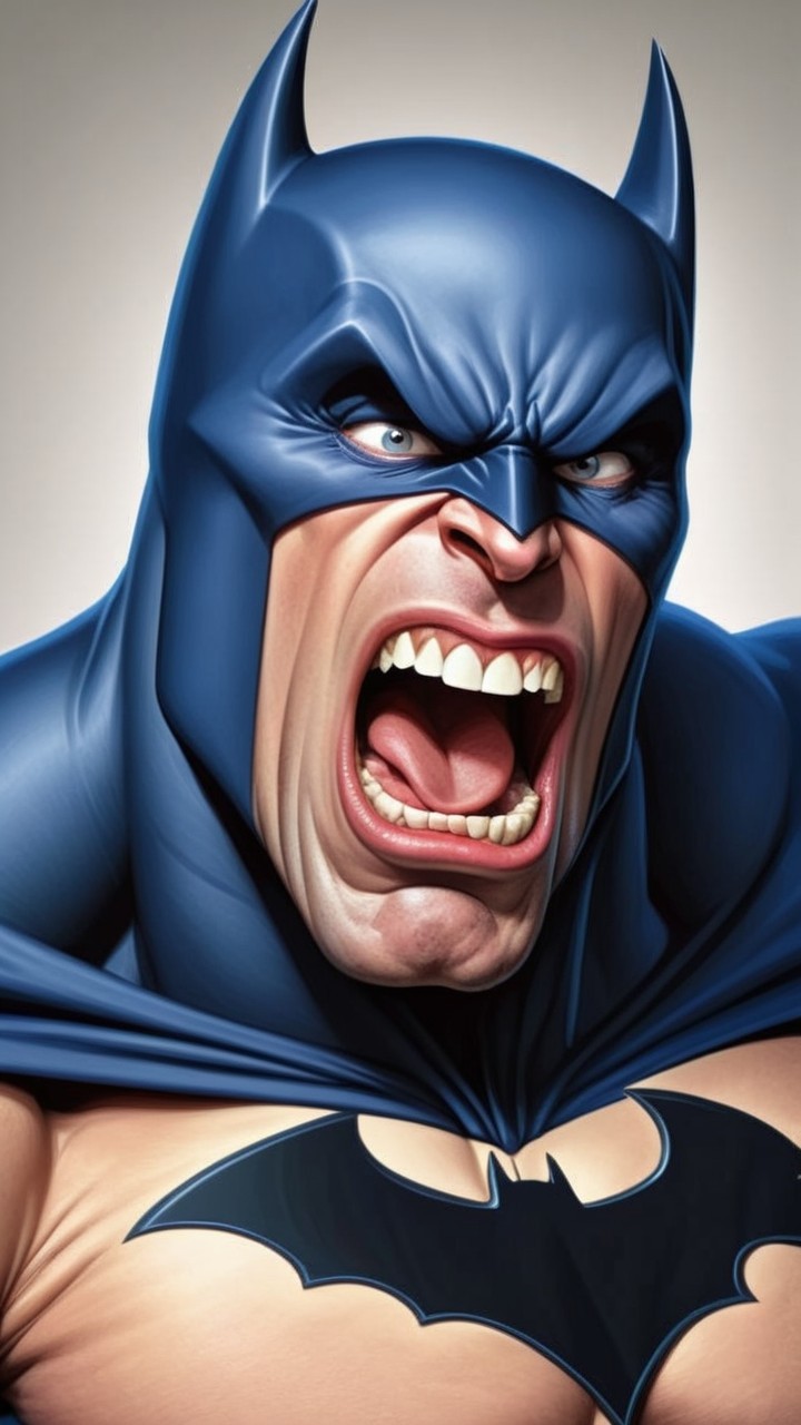 Stylized portrayal of a muscular superhero in blue costume