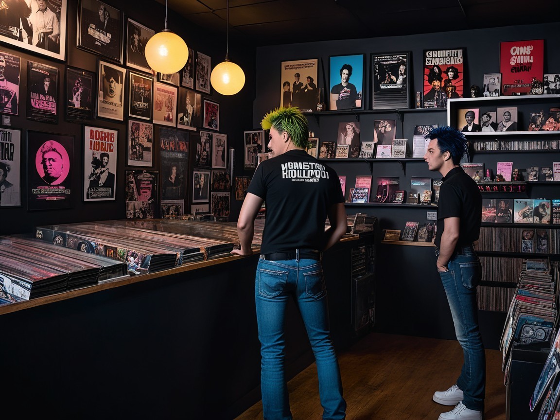 Individuals Browsing Vinyl Records in Music Store