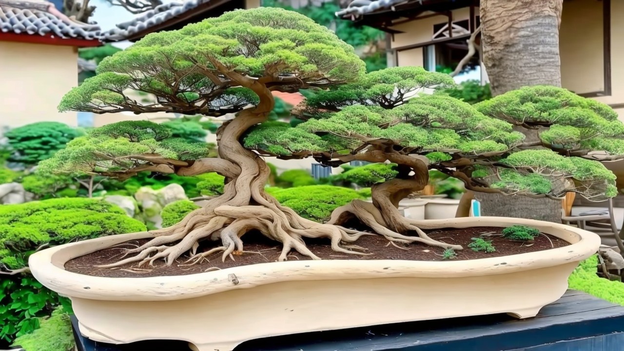 Stylized Bonsai Tree with Intricate Branches and Foliage