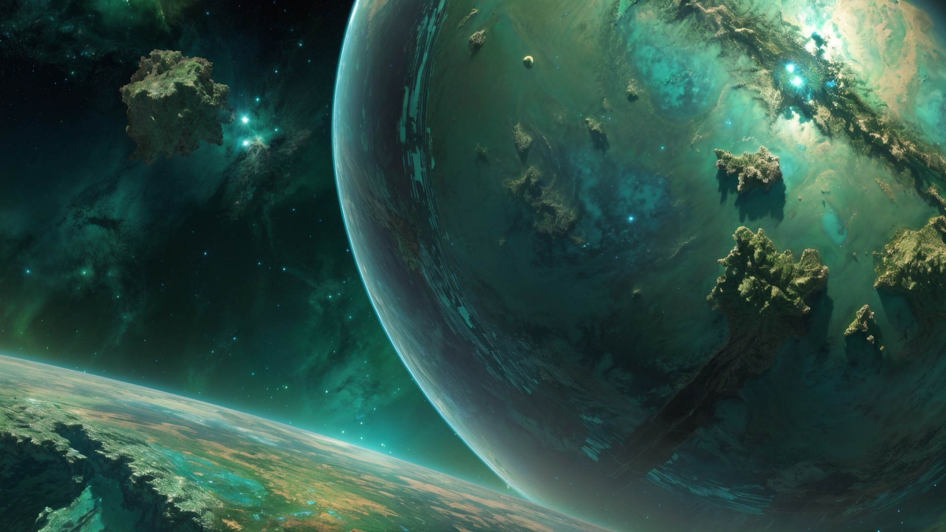 Vibrant Cosmic Scene with Planet and Stars