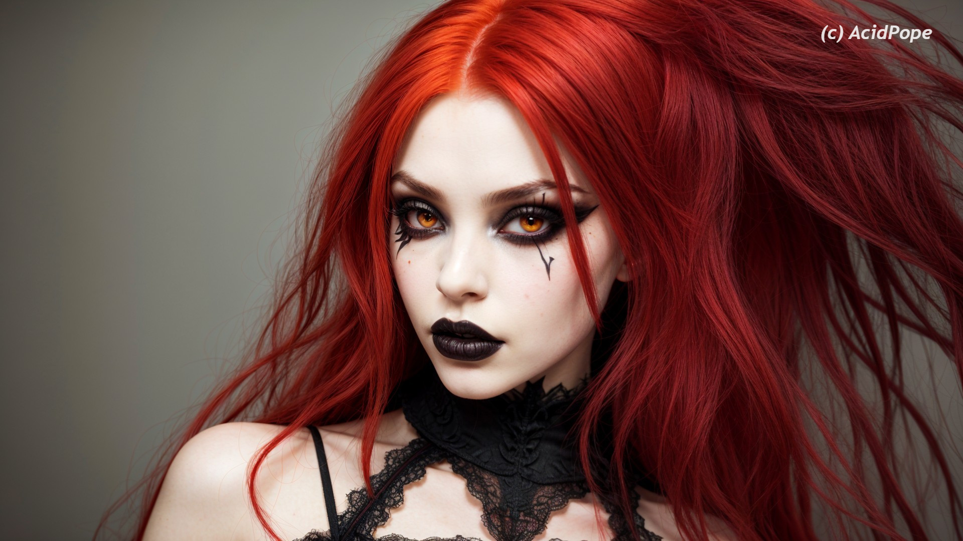 Portrait of a model with red hair and gothic makeup