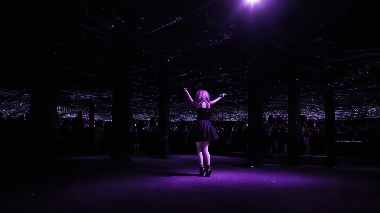 Dimly Lit Venue with Vibrant Purple Atmosphere