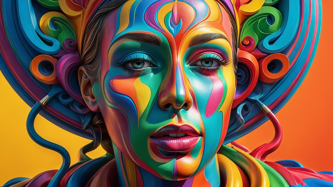Colorful Portrait of a Woman with Intricate Patterns