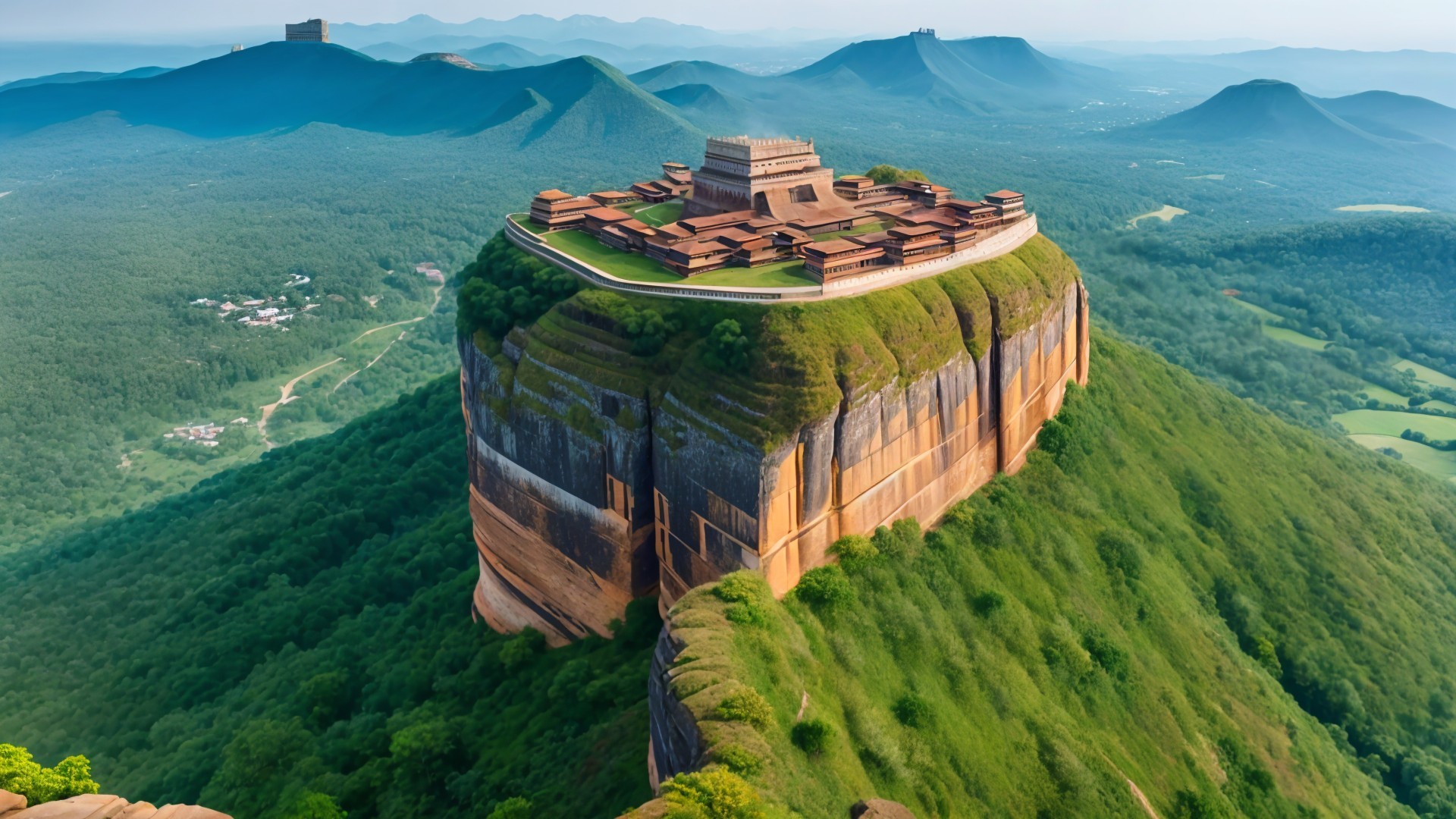 Aerial View of Mountains with Unique Cliff Structure