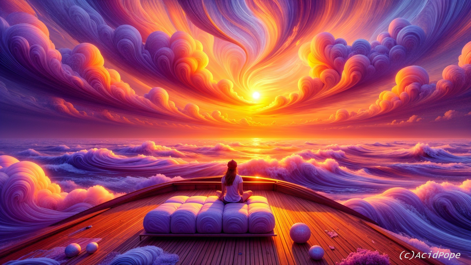 Serene Sunset View from a Cozy Boat on Ocean Waves