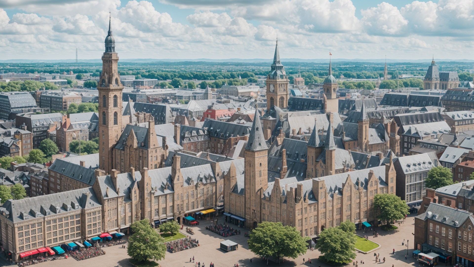 Aerial View of Historic Cityscape with Ornate Architecture