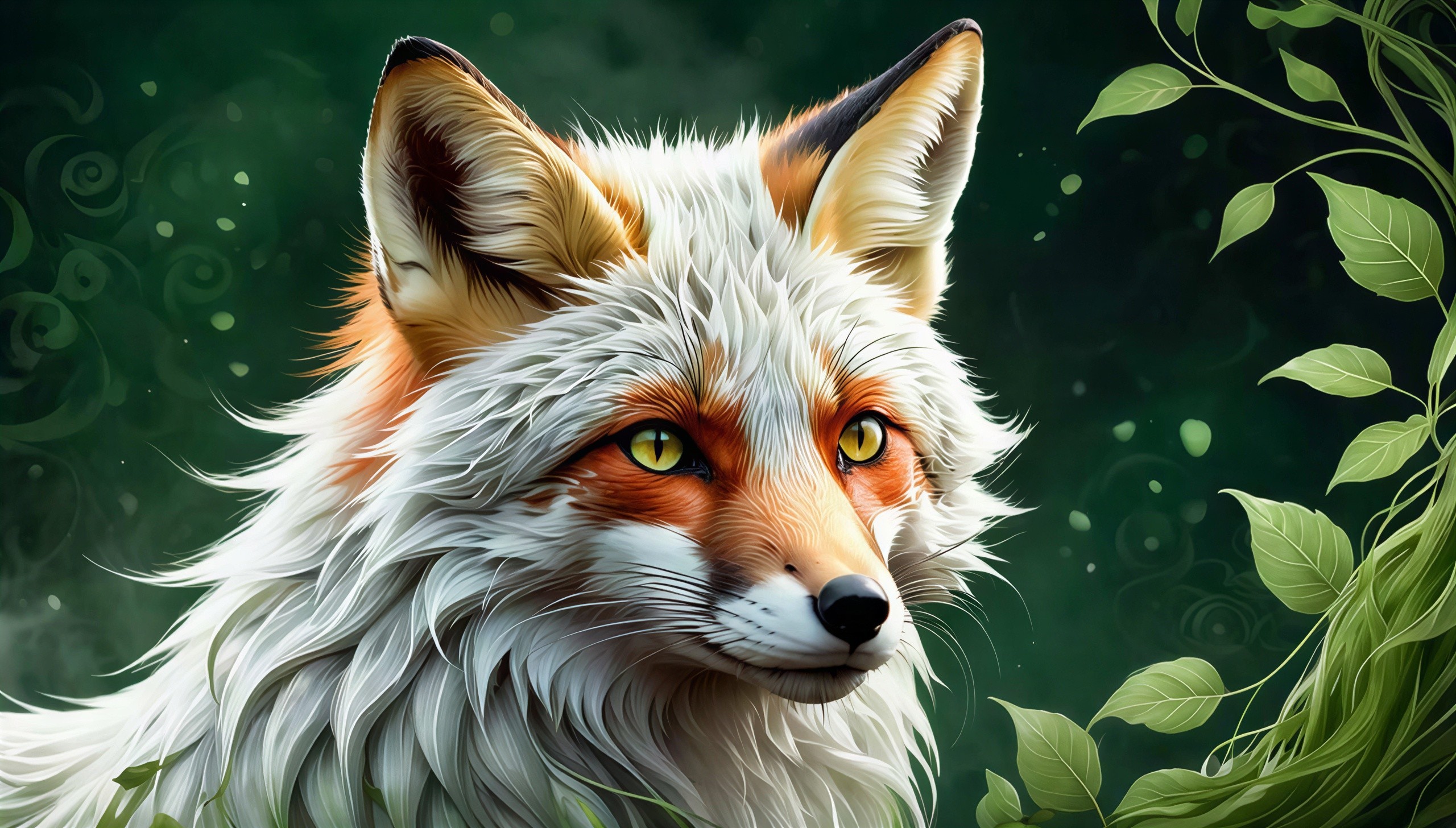 Digital Painting of an Arctic Fox on a Dark Green Background