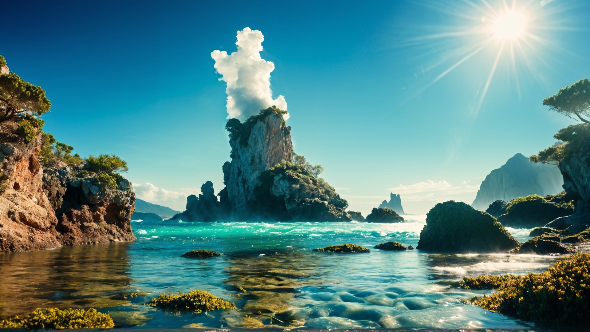 Coastal Scene with Rocky Formations and Turquoise Waters