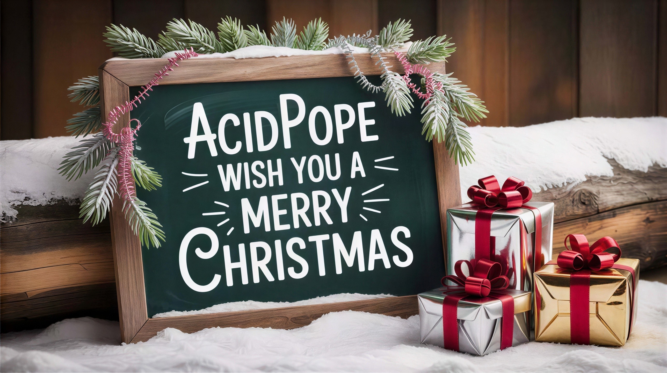 Chalkboard Christmas Scene with Gifts and Decorations