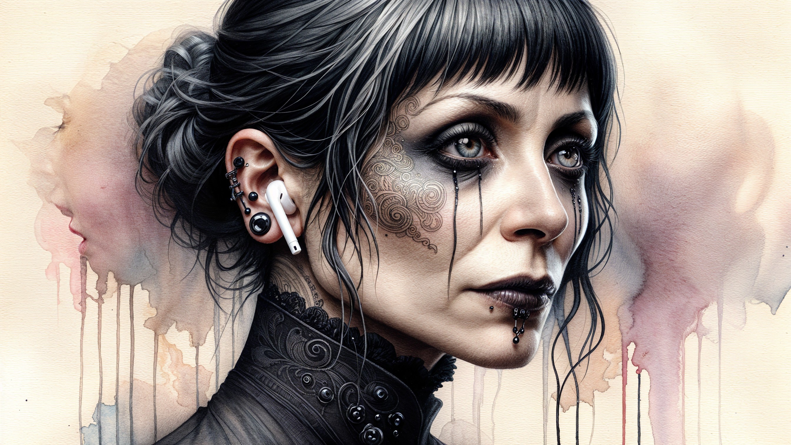 Gothic Aesthetic Portrait of a Woman with Pastel Background