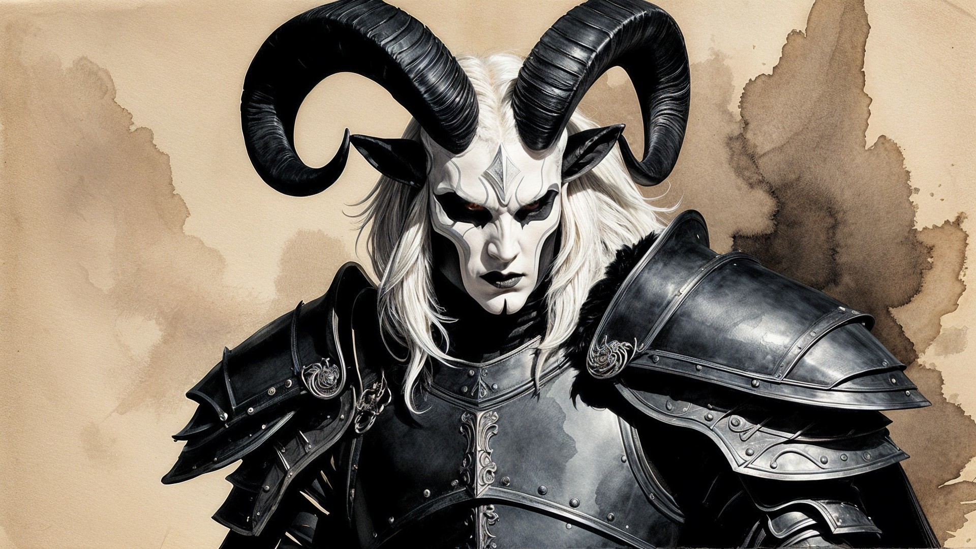 Formidable Figure in Dark Armor with White Hair