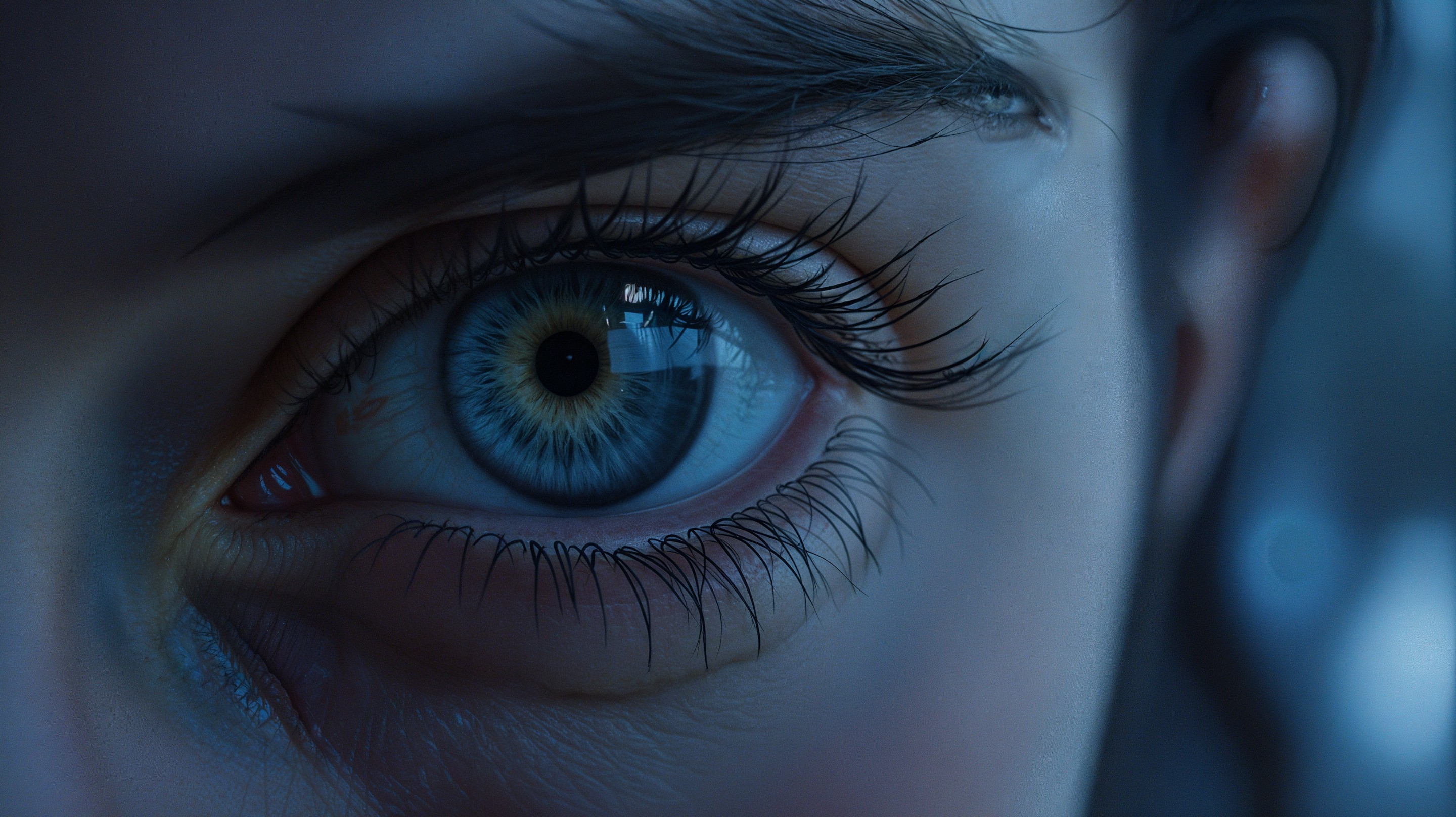 Close-Up of a Vibrant Blue Eye with Detailed Iris