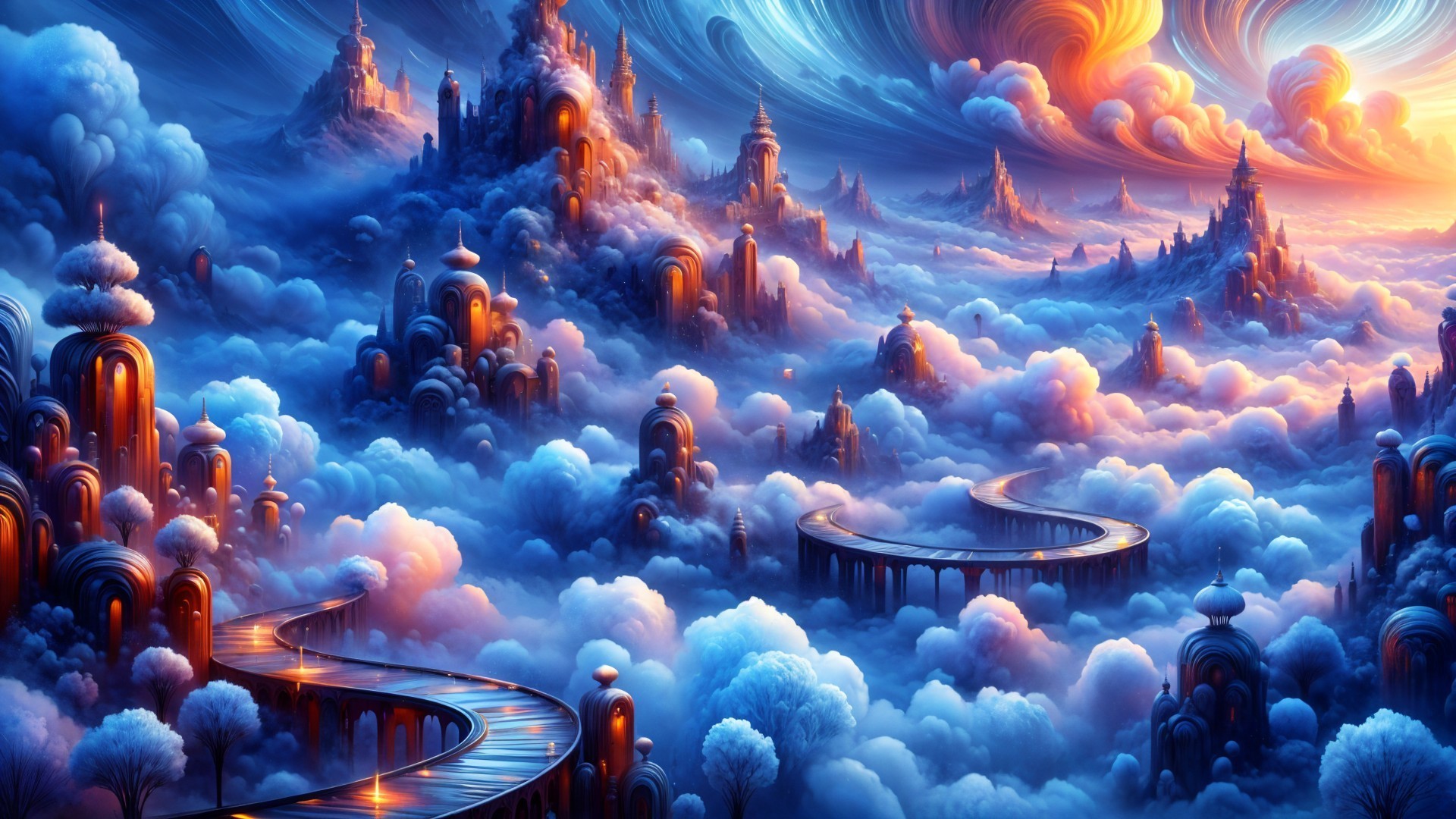 Fantastical Landscape of Clouds and Majestic Mountains