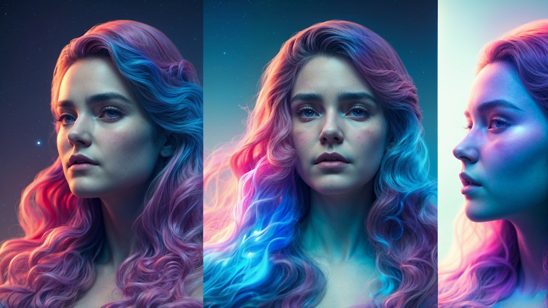 Young woman with pink to blue gradient hair portrait
