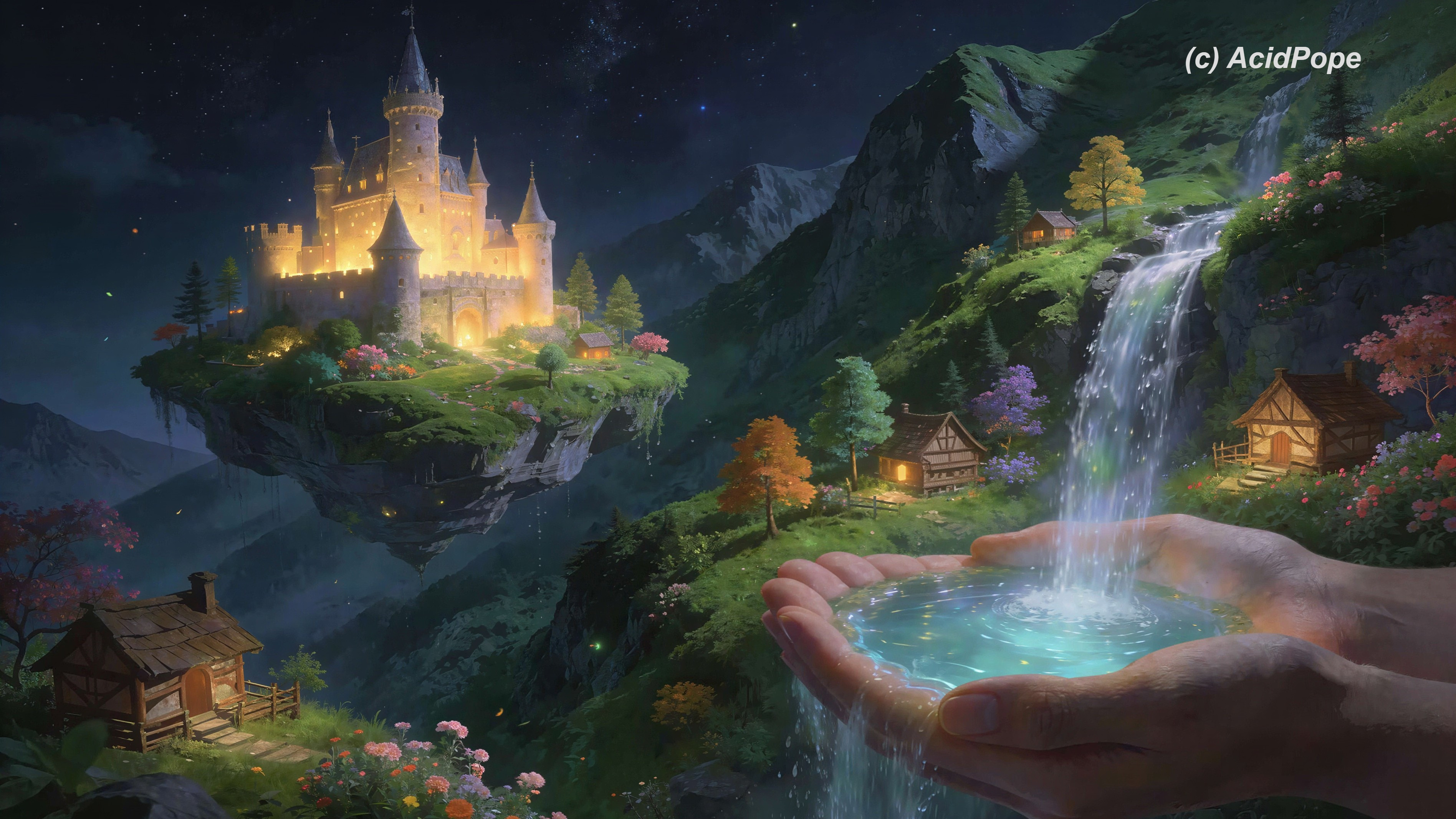 Floating Castle in Mountainous Fantasy Landscape