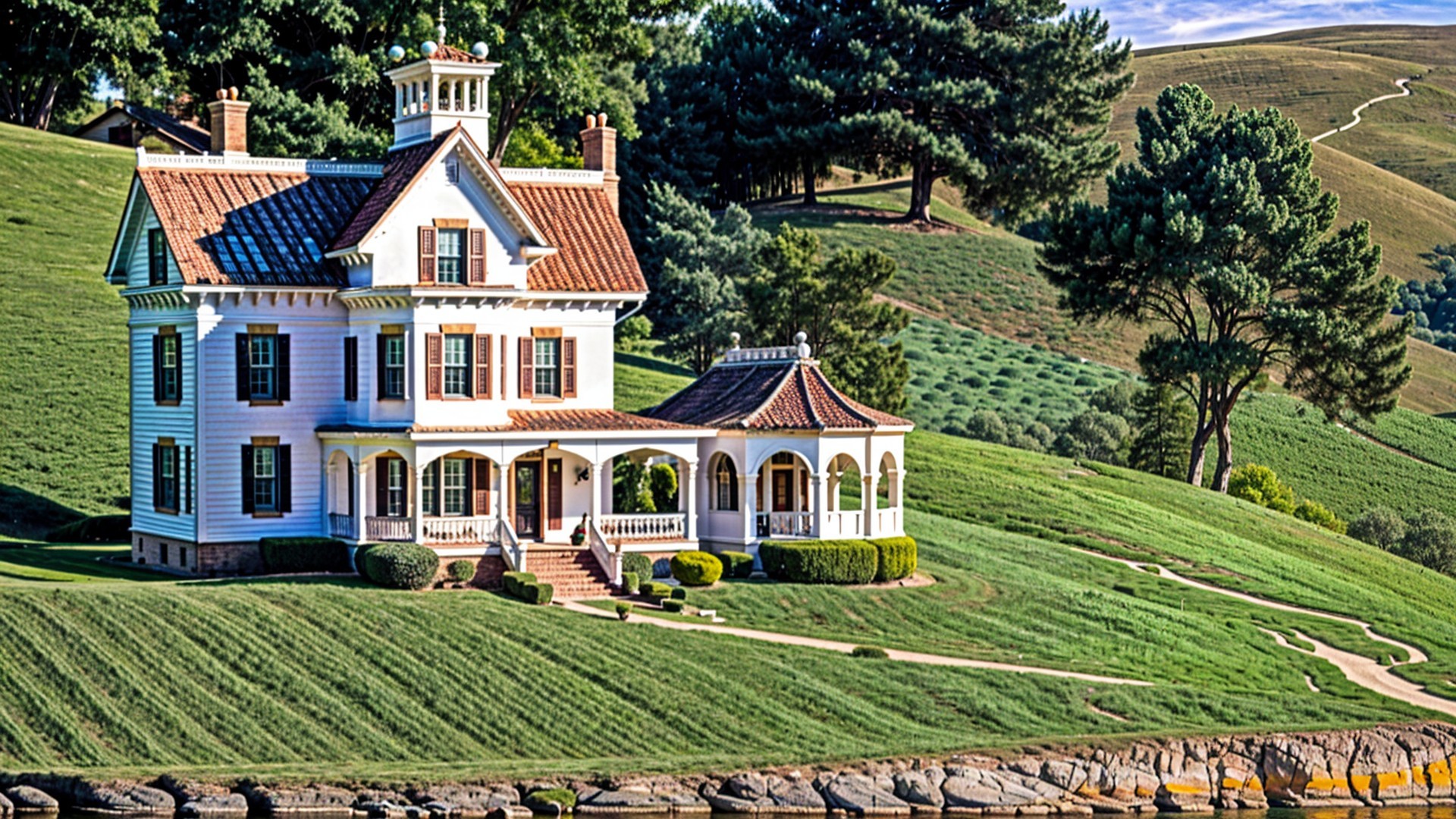Victorian-Style House on Lush Rolling Hillside