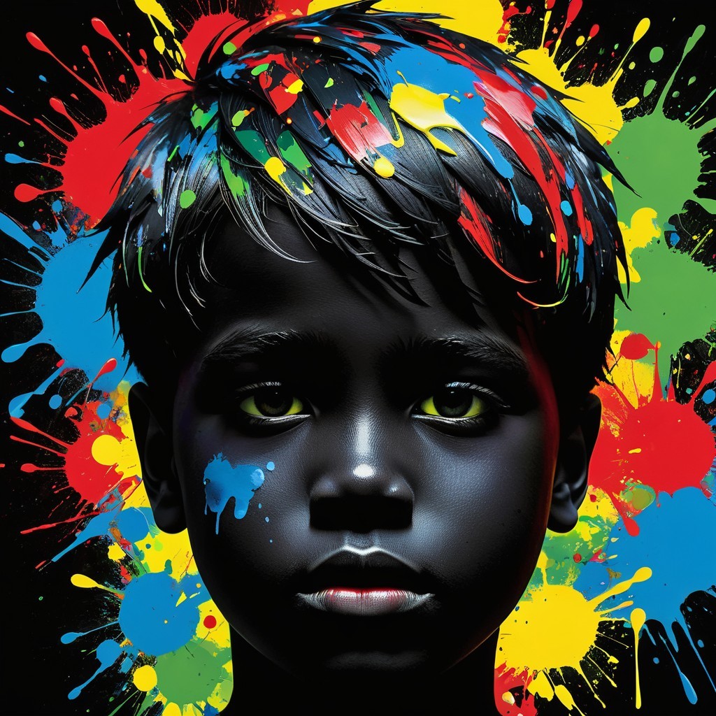 Portrait of a boy with green eyes and colorful background