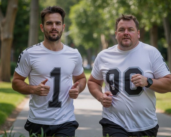 Men Jogging on a Tree-Lined Pathway in Fitness Attire